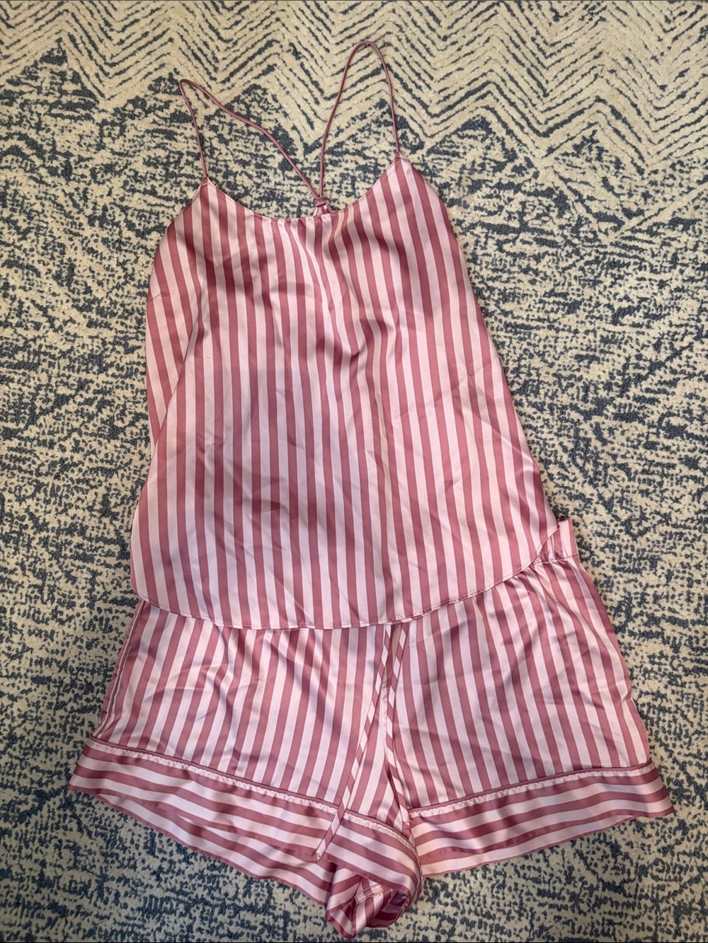 Victorias Secret Satin PJ Set Pink Stripe Size Large